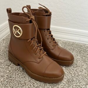 Michael Kors BROWN Tatum leather combat boots